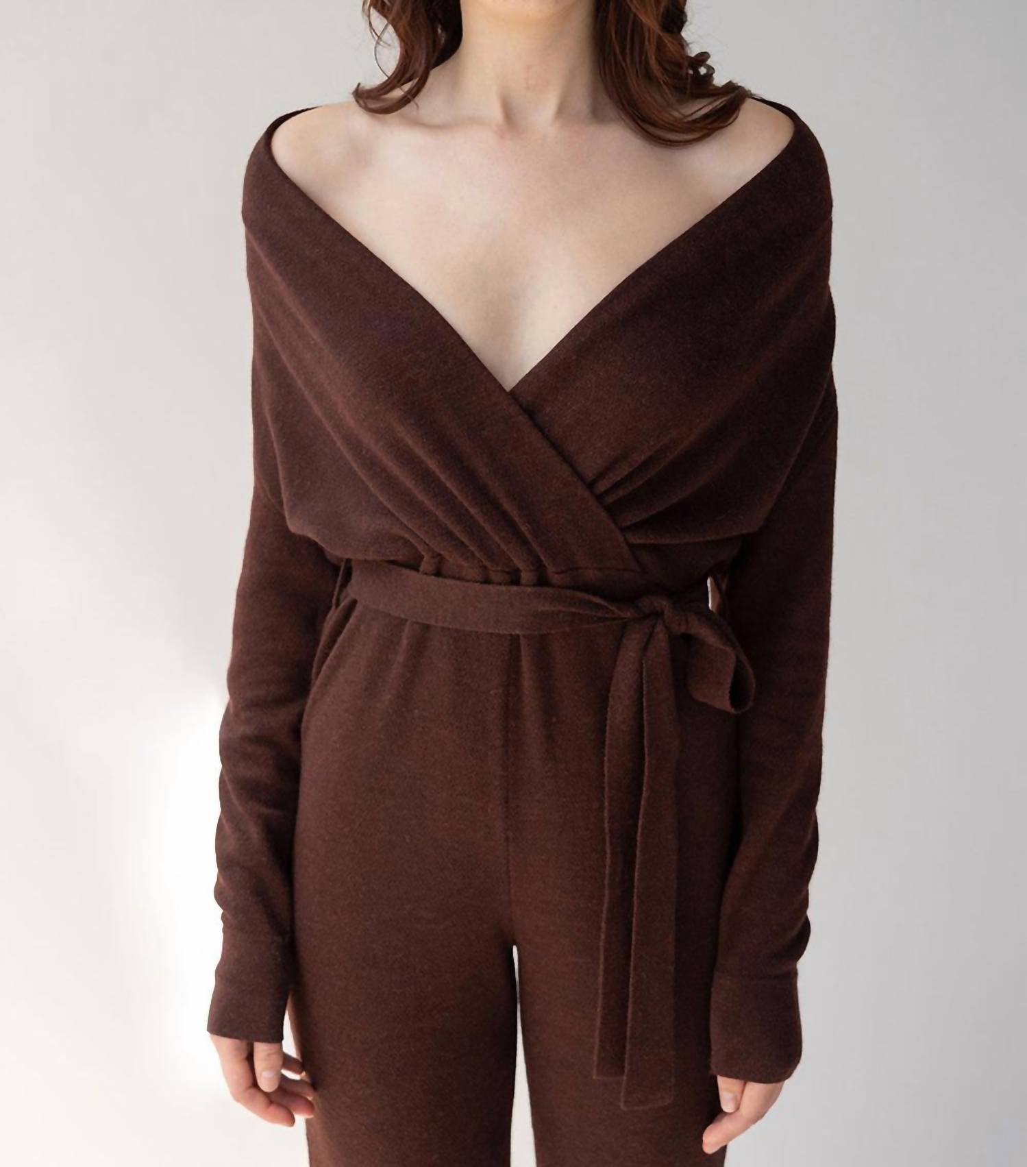 SSKEIN Wrap Neck Jumpsuit in mahogany 1 - women's pants - view 5