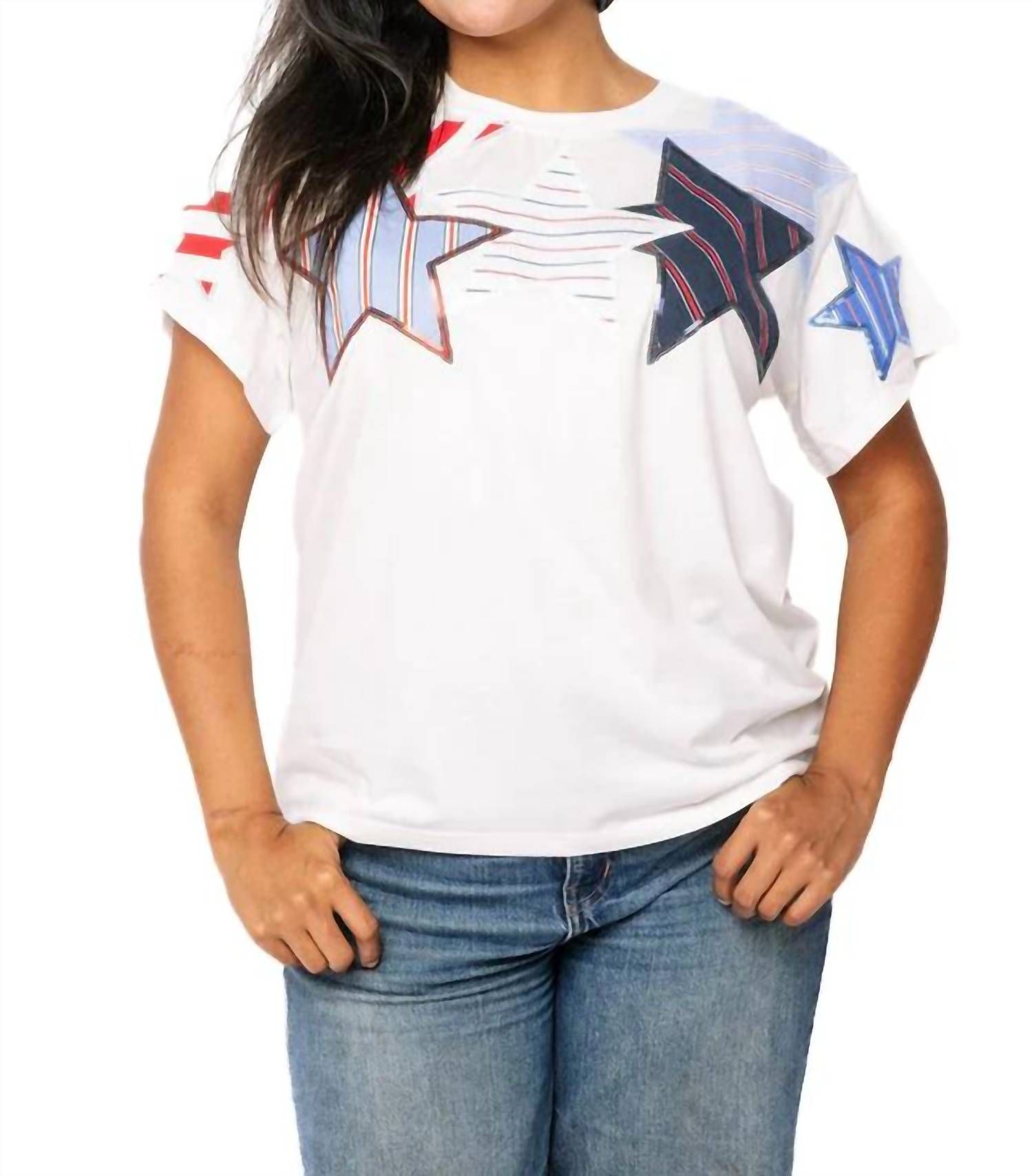 Queen Of Sparkles - Usa Stripe Patch Stars Tee