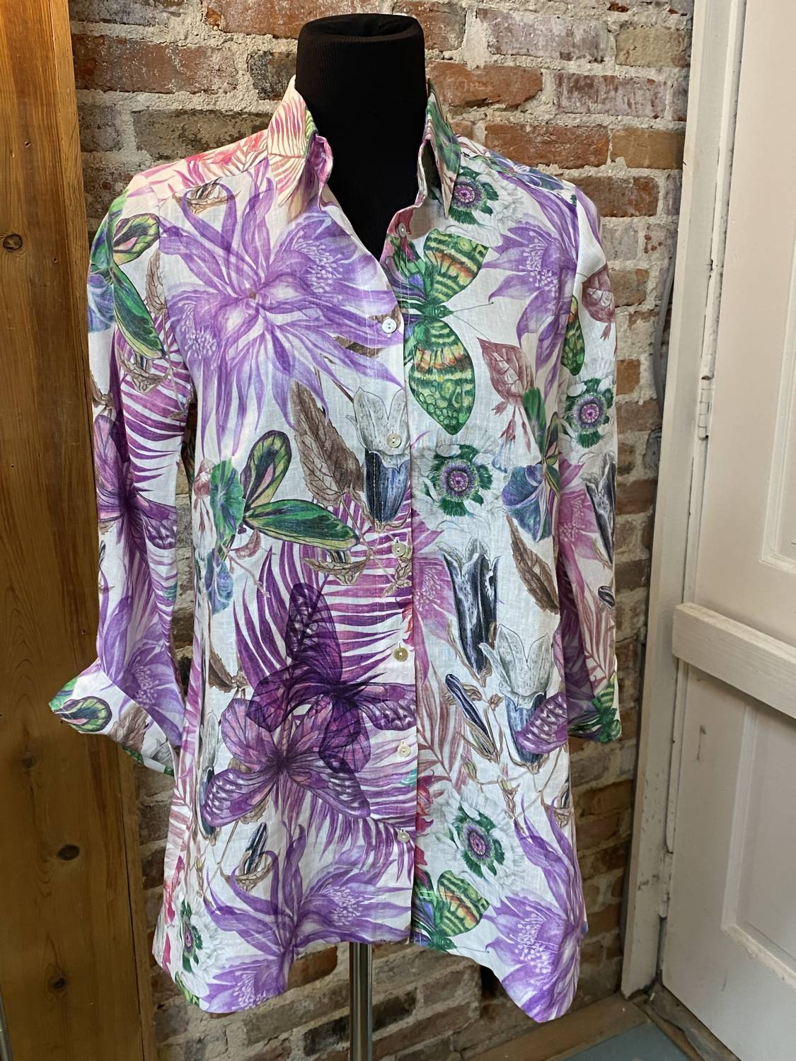 flowers and butterflies linen shirt