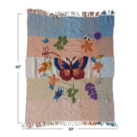 Creative Co-Op - Tufted & Embroidered Butterfly & Insect Woven Throw Blanket - 60" x 50"