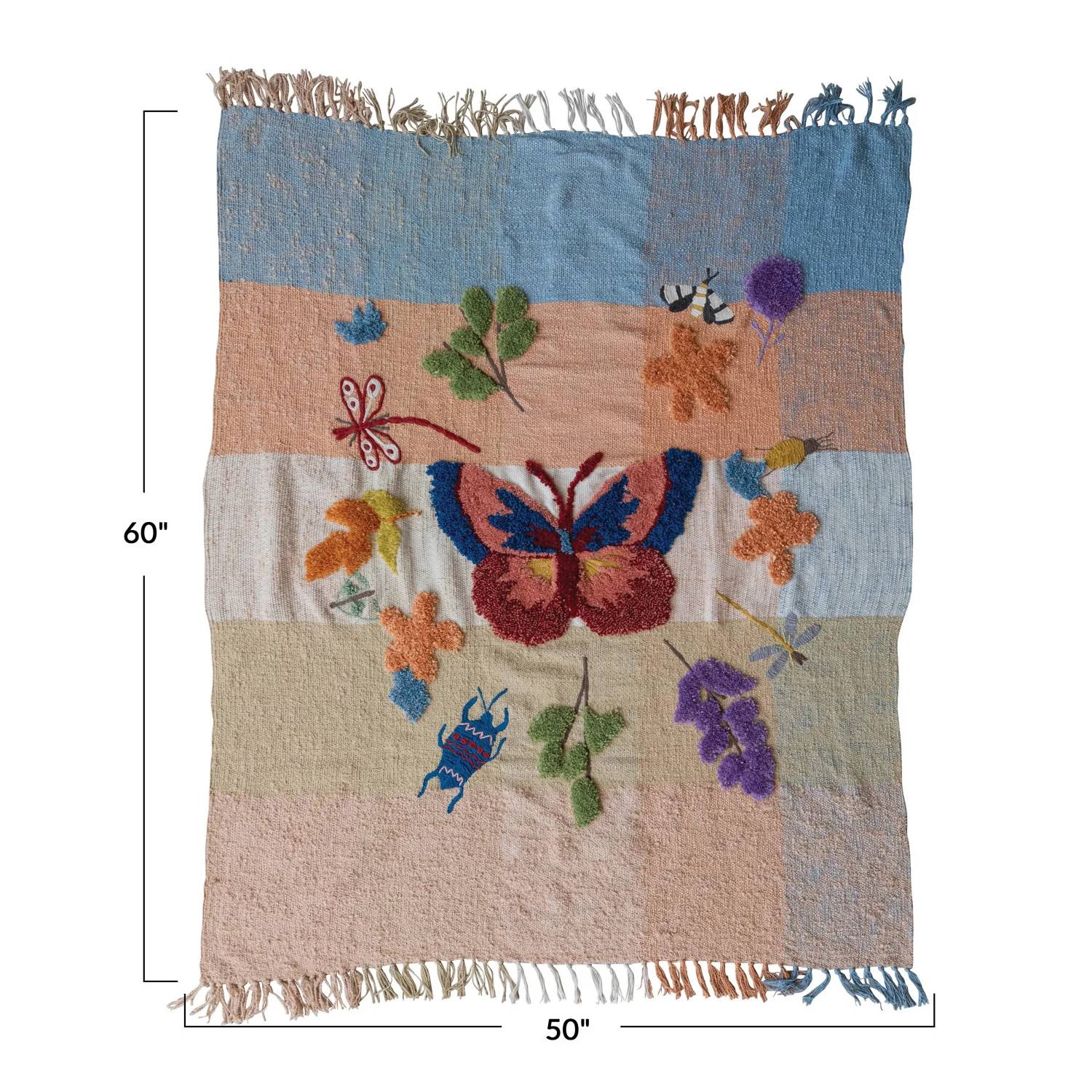 Creative Co-Op - Tufted & Embroidered Butterfly & Insect Woven Throw Blanket - 60" x 50"