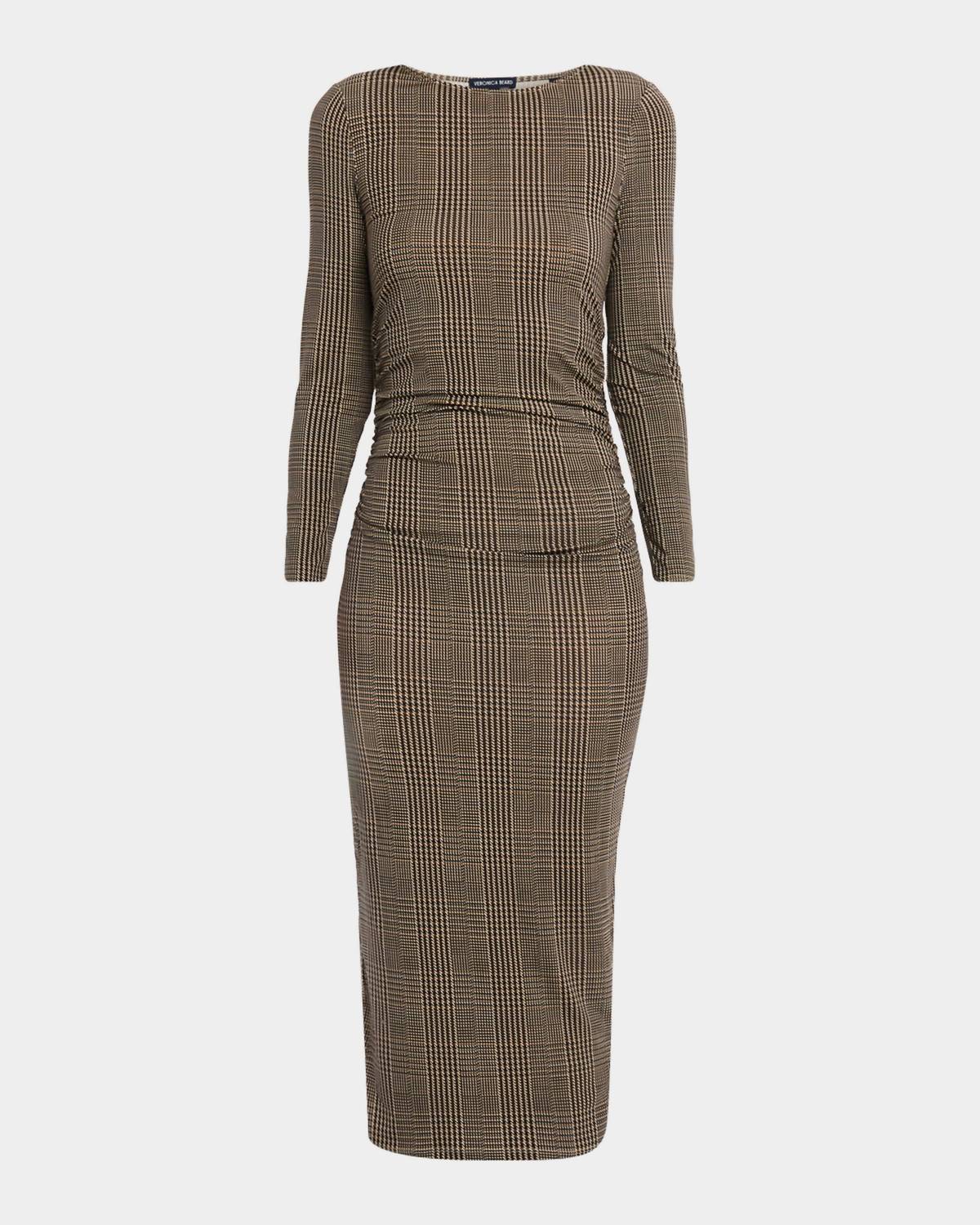 Veronica Beard Charissa Boat Neck Gathered Midi Dress in dark acorn - women's dress - alternate view
