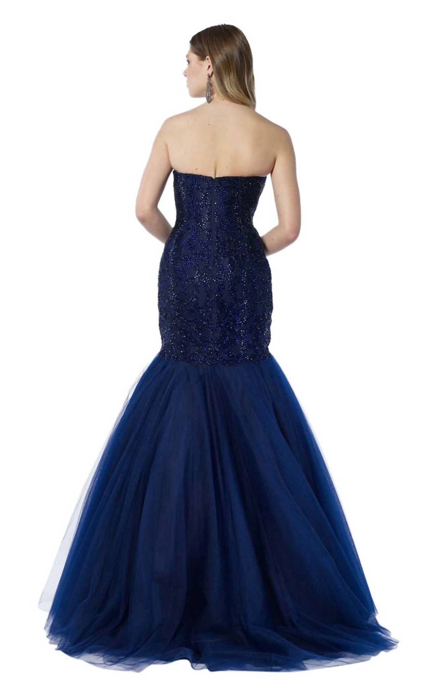 ALYCE PARIS Sweetheart Tulle Mermaid Gown in navy - women's dress - alternate view