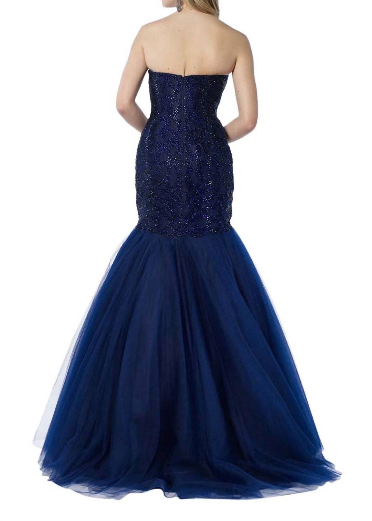 ALYCE PARIS Sweetheart Tulle Mermaid Gown in navy - women's dress - detail view