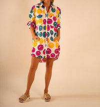 Care Tucker - Preslie Poplin Shirt Dress - All Over Smiley
