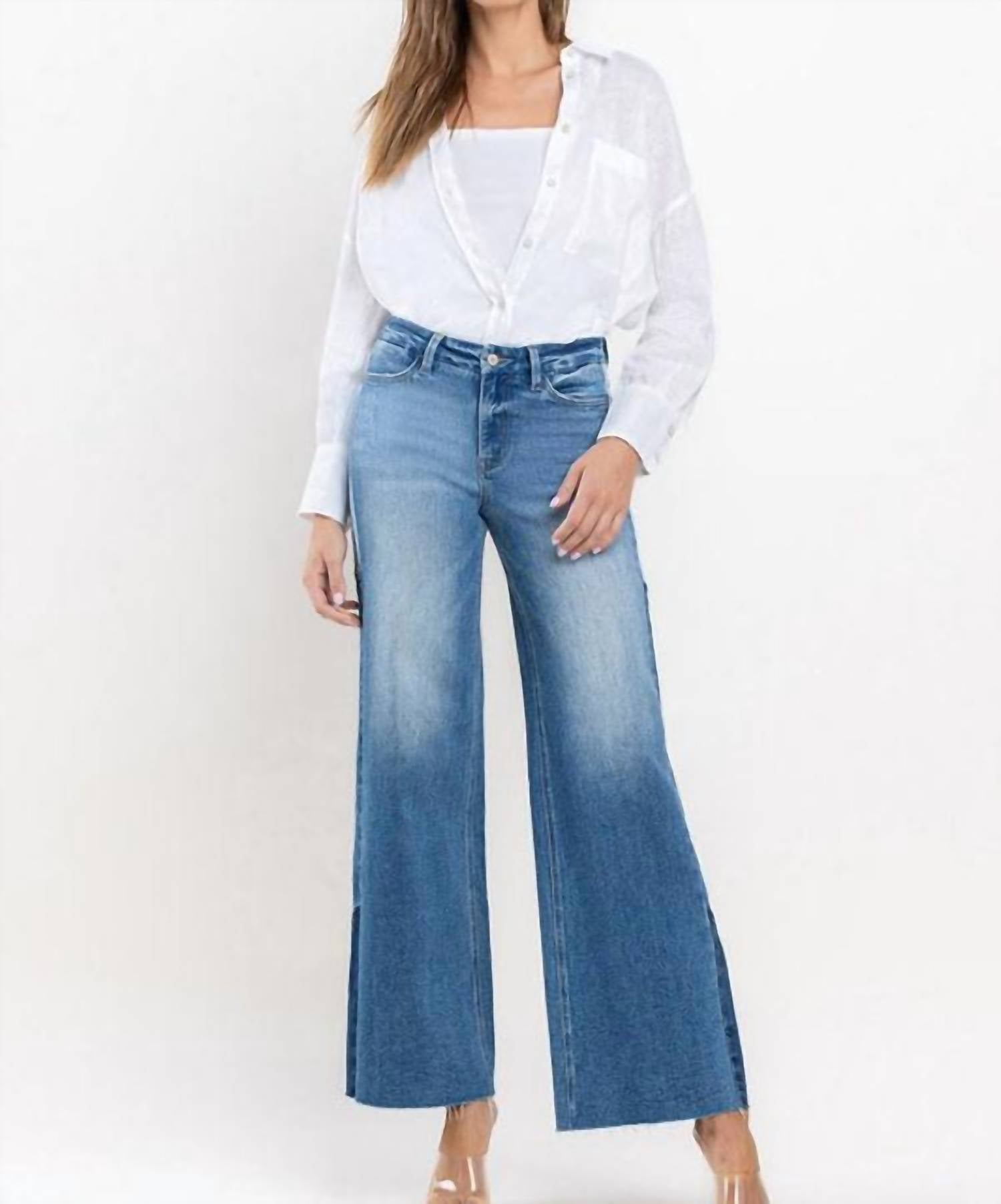 Vervet By Flying Monkey - Calista Side Contrast Wide Leg Jeans