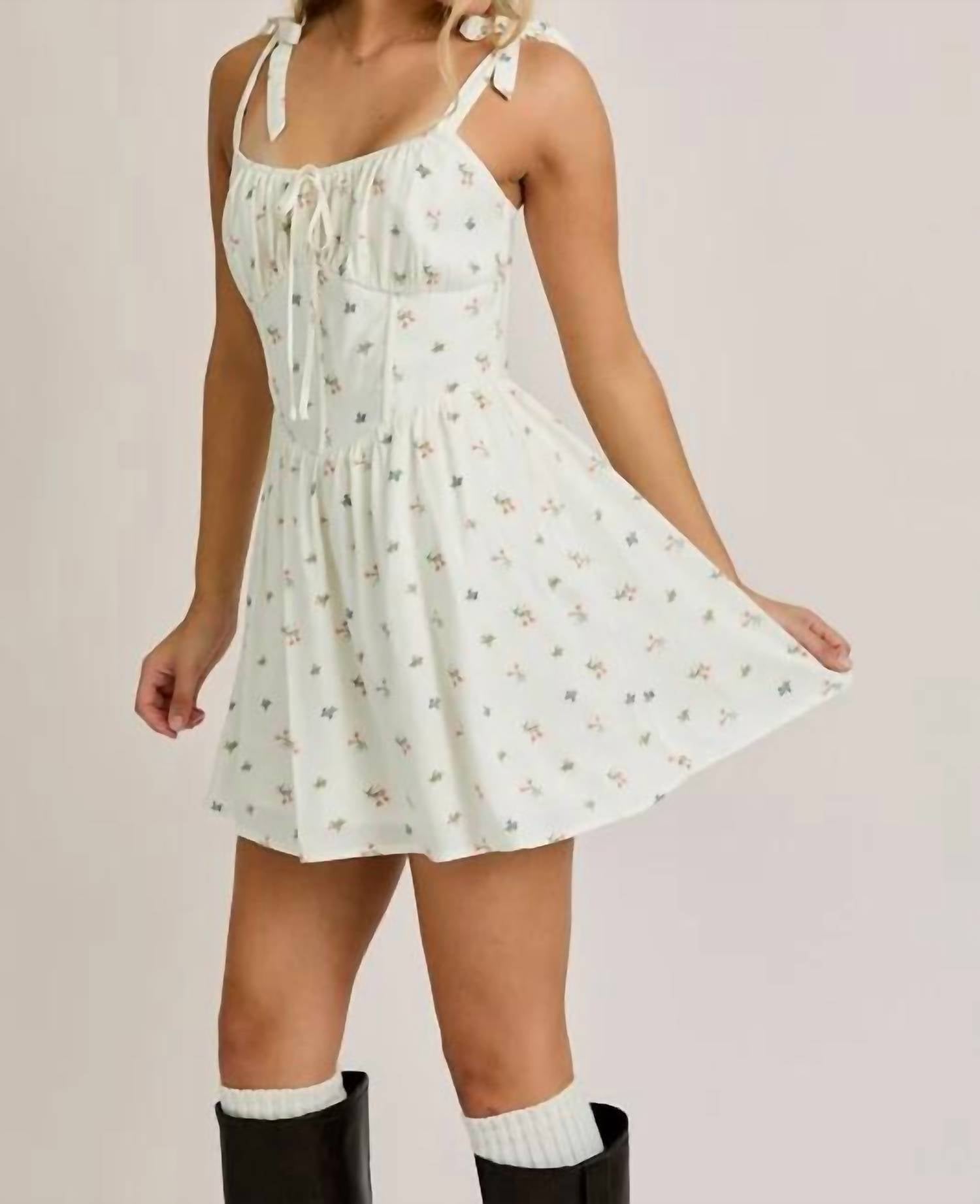 Le Lis - Tie Shoulder Strap Bustier Floral Mini Dress