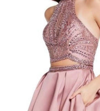 ALYCE PARIS Two Piece Halter Beaded Prom Dress in english rose - women's dress - detail view