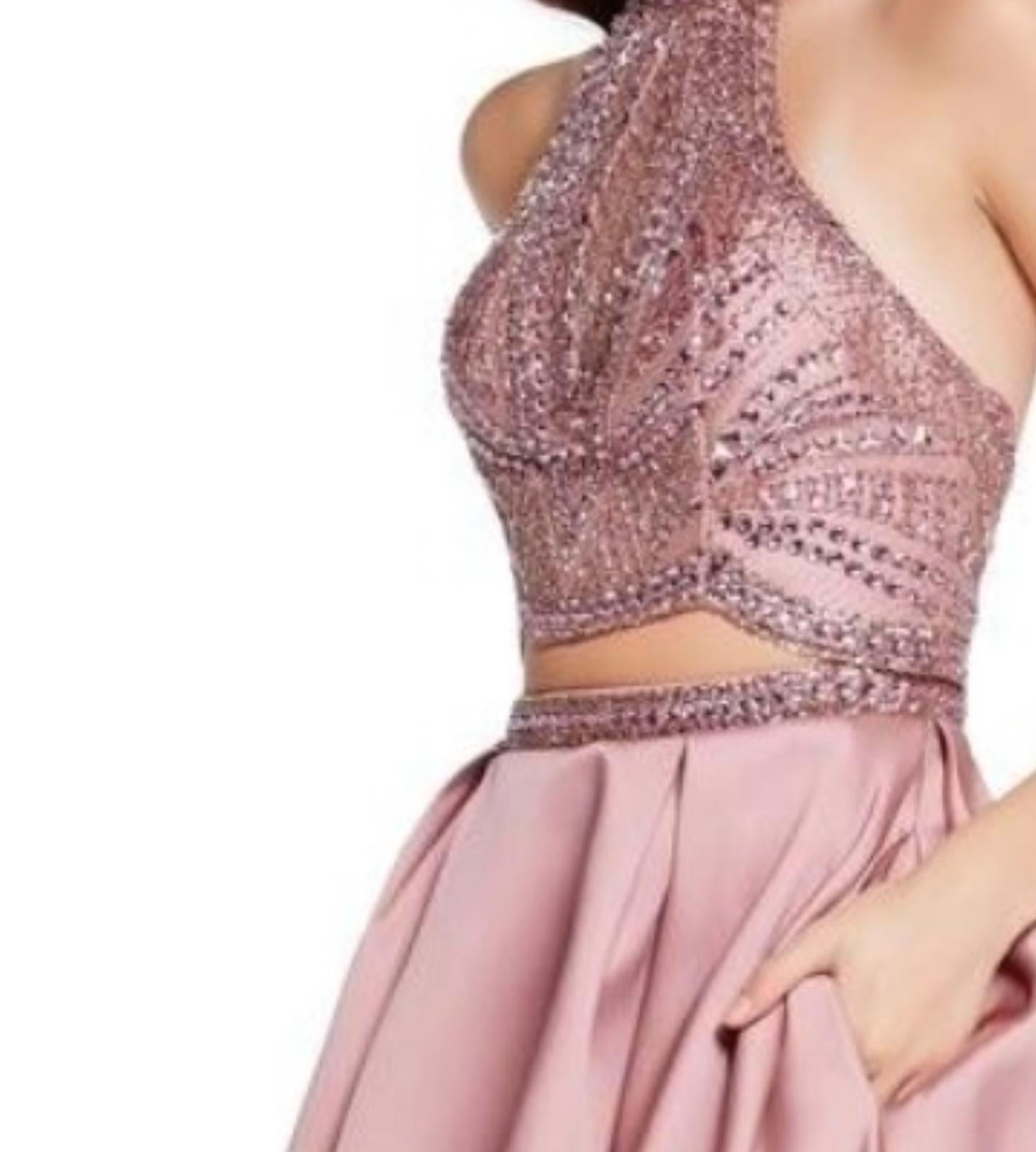 ALYCE PARIS Two Piece Halter Beaded Prom Dress in english rose - women's dress - detail view