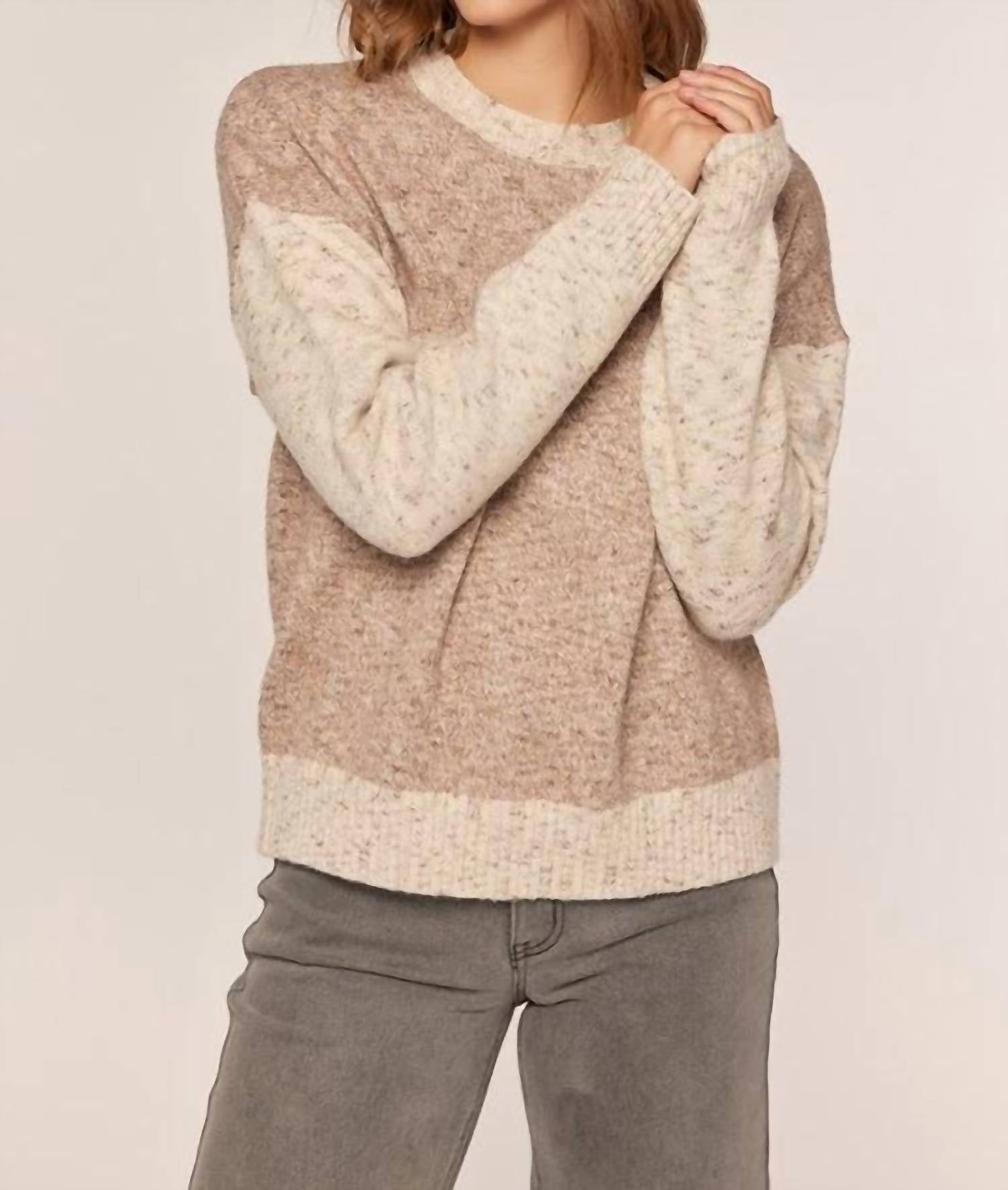 Tea N Rose Soft Touch Color Mix Sweater in taupe ivory - women's sweater - detail view