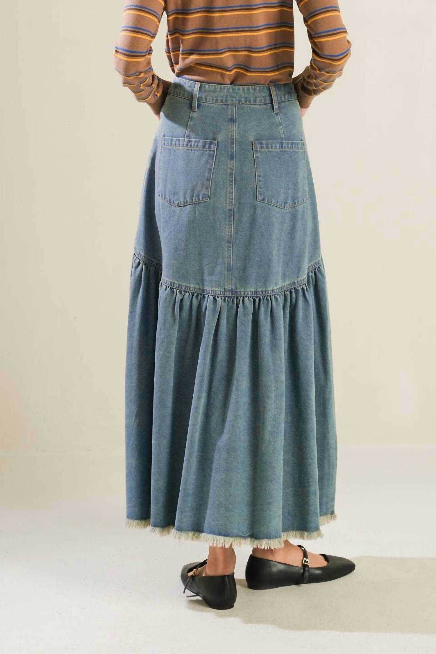 Flying Tomato - The Haven Denim Midi Skirt