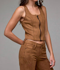 Hidden - Rebel Suede Bodycon Front Zipper Top