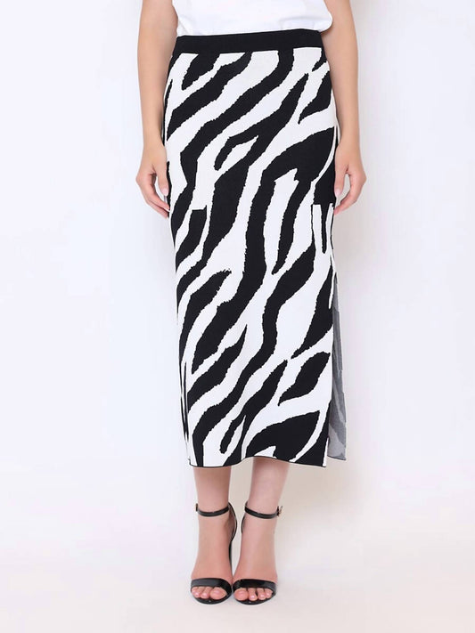 Gracia - ZEBRA STRIPE SIDE SLIT PENCIL SKIRT