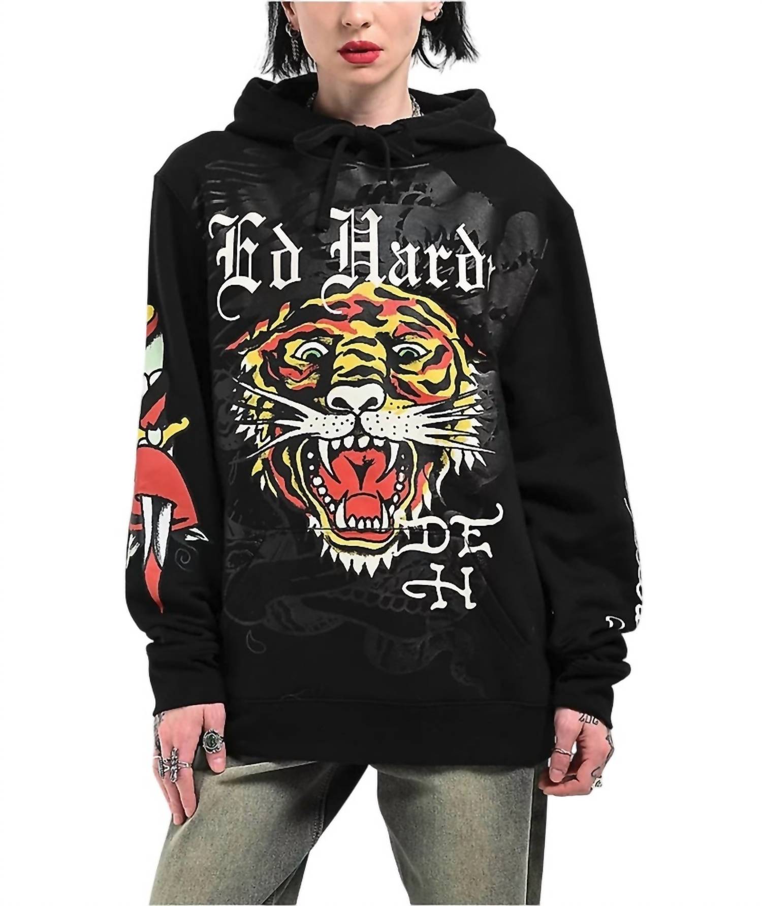 Ed Hardy - Tiger Head Rhinestone Hoodie