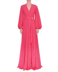 Reem Acra - V-neck Long Sleeve Gown