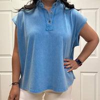 Sew In Love - Oversized Cap Sleeve Polo Top