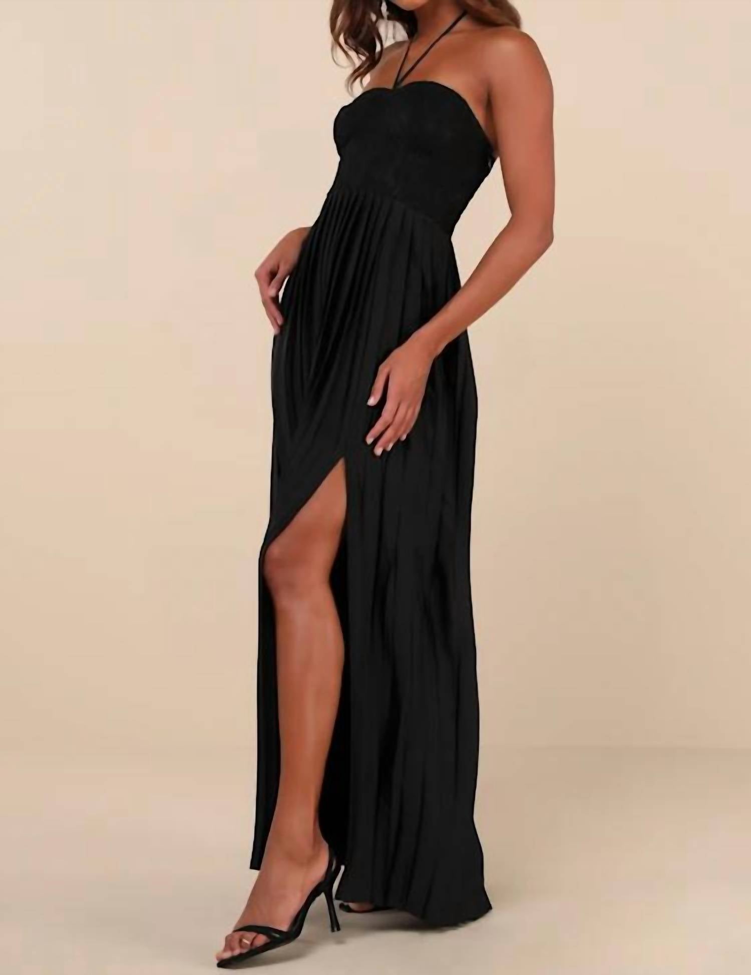 Lulus Certainly Poised Lace Halter Bustier Maxi Dress in black - women's dress - detail view