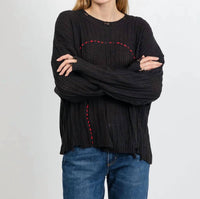 Terra - Contrast Stitch And Rib Sweater