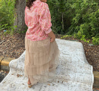 Listicle - Women's Cinched & Tiered High Waist Tulle Maxi Skirt