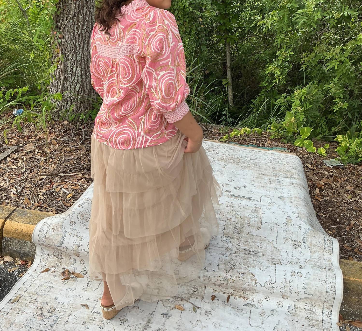 Listicle - Women's Cinched & Tiered High Waist Tulle Maxi Skirt