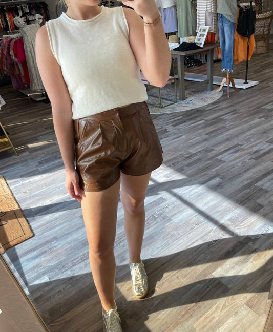 Entro - High Waisted Leather Shorts