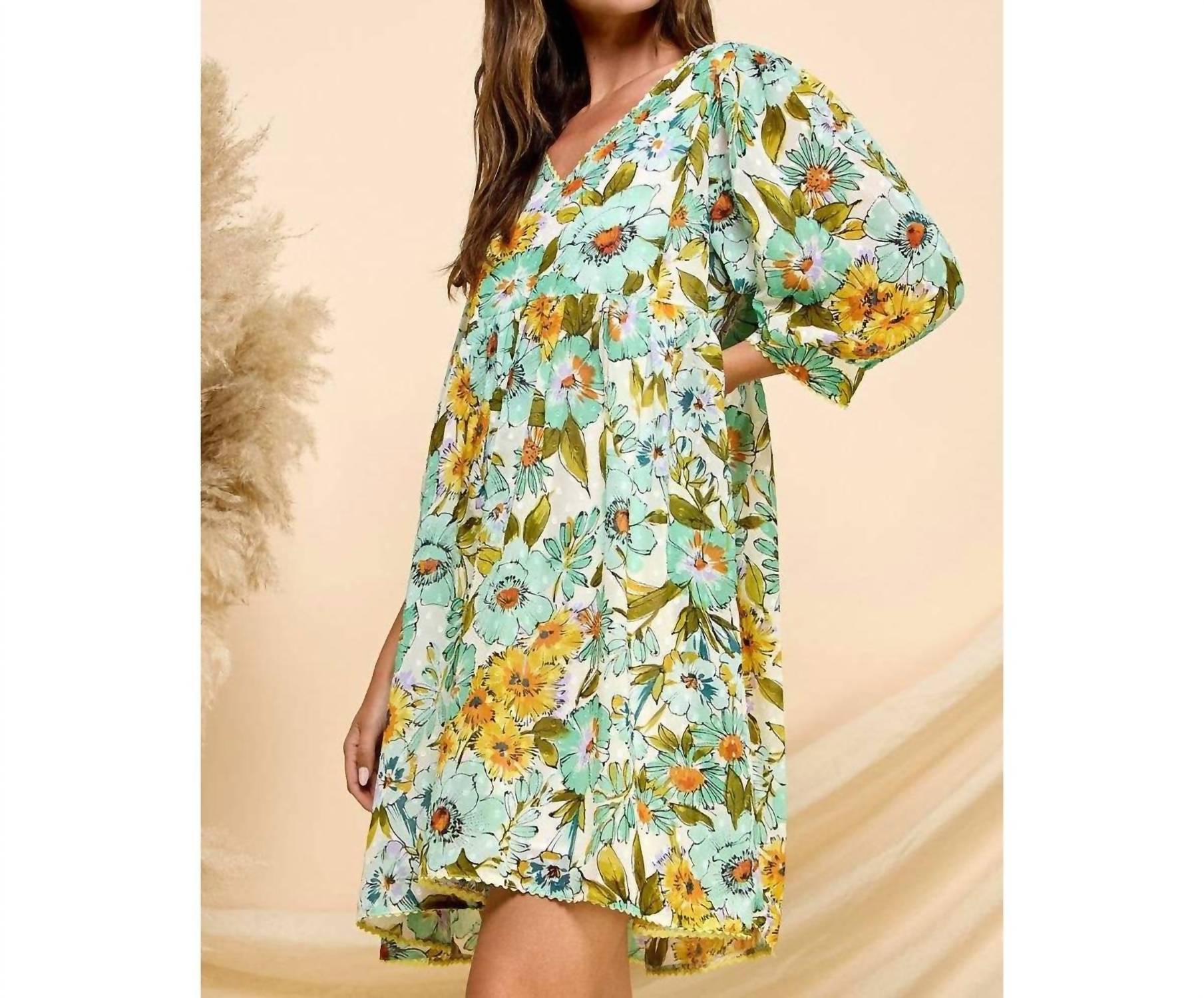 Veveret - Retro Chic Polka Dot Flower Babydoll Dress