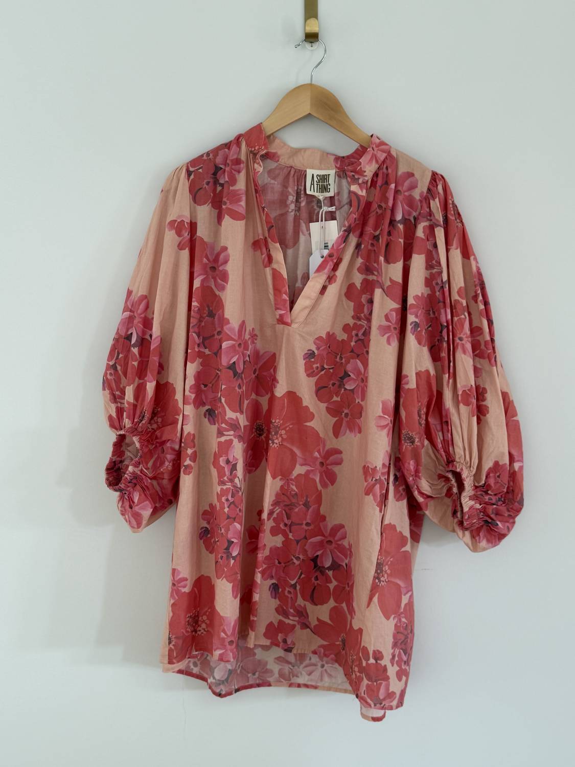 A SHIRT THING Women's Hazel Floral Blouse in tan - women's blouse