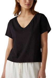 Velvet by Graham & Spencer Venice V-neck Tee in black - women's t-shirt - detail view