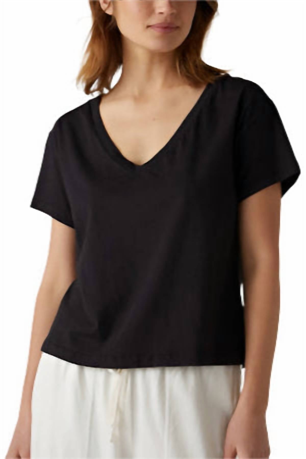 Velvet by Graham & Spencer Venice V-neck Tee in black - women's t-shirt - detail view