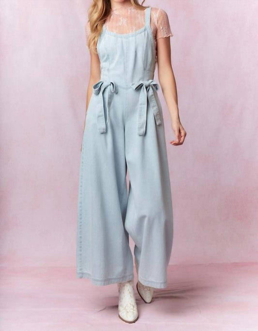 Peach Love - The Deja Sleepless Denim Bow Jumpsuit