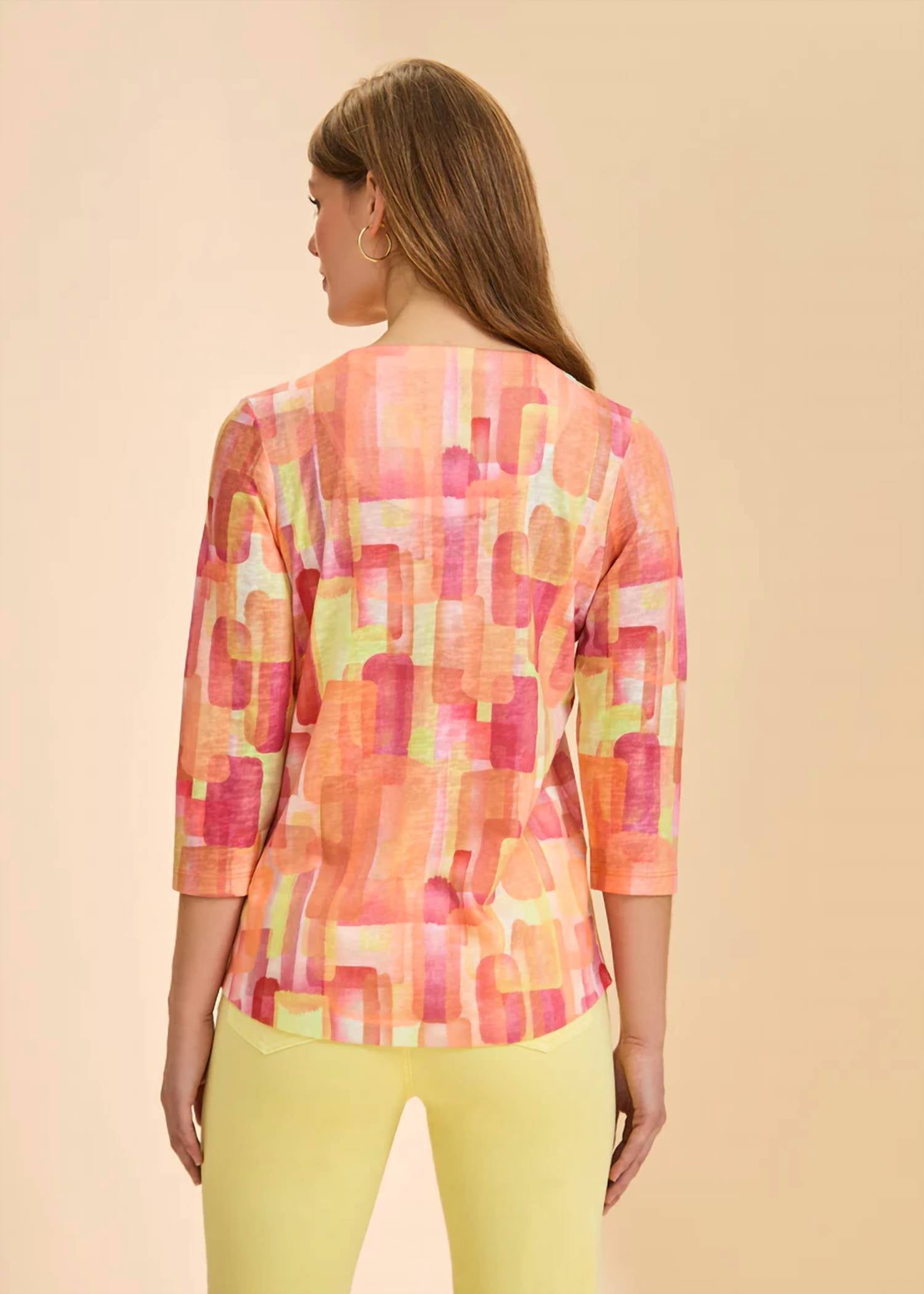Fdj - 3/4 Sleeve Notch Neck Top - Plus