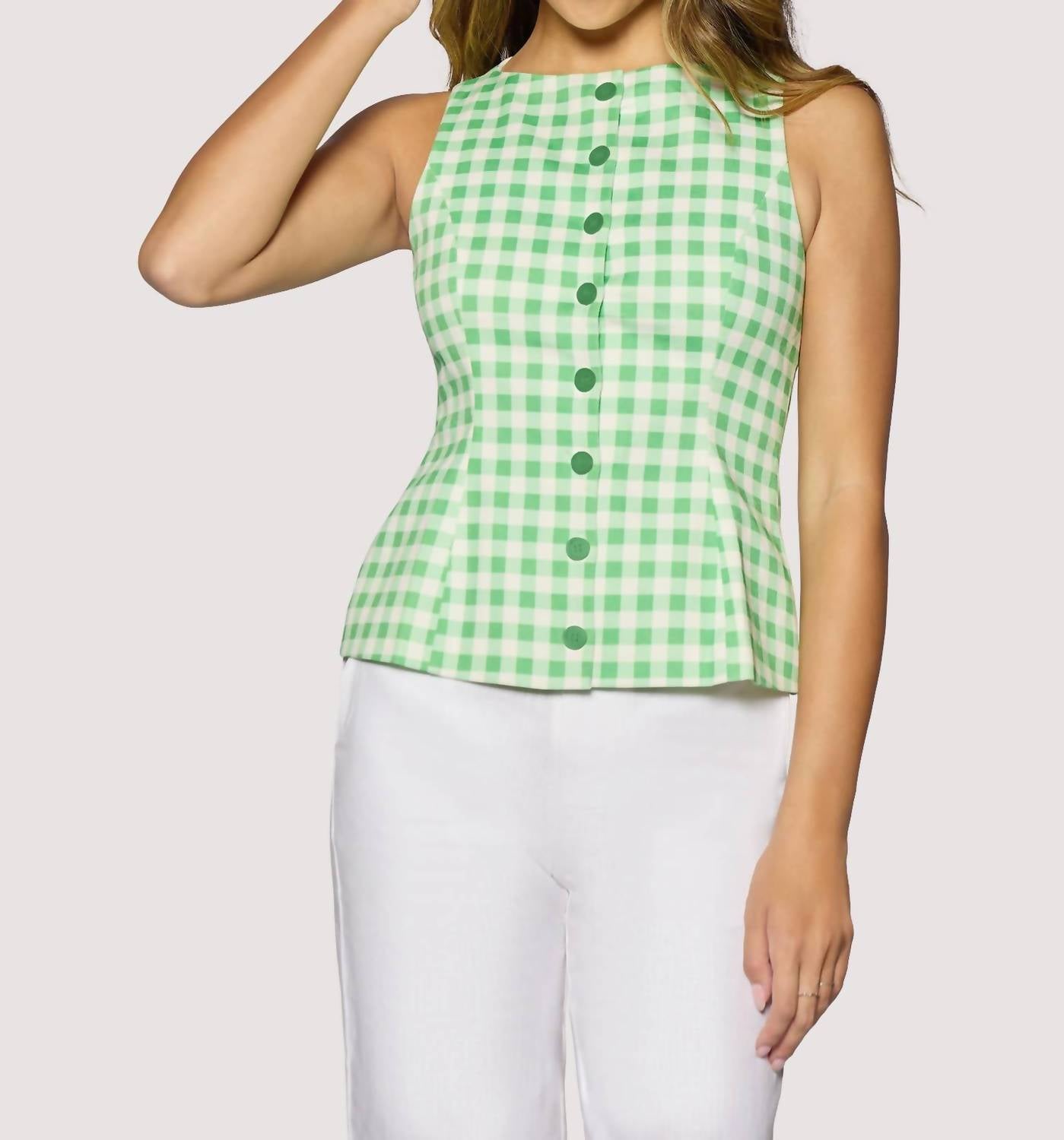 LOST + WANDER Willow Breeze Top in green check - women's blouse