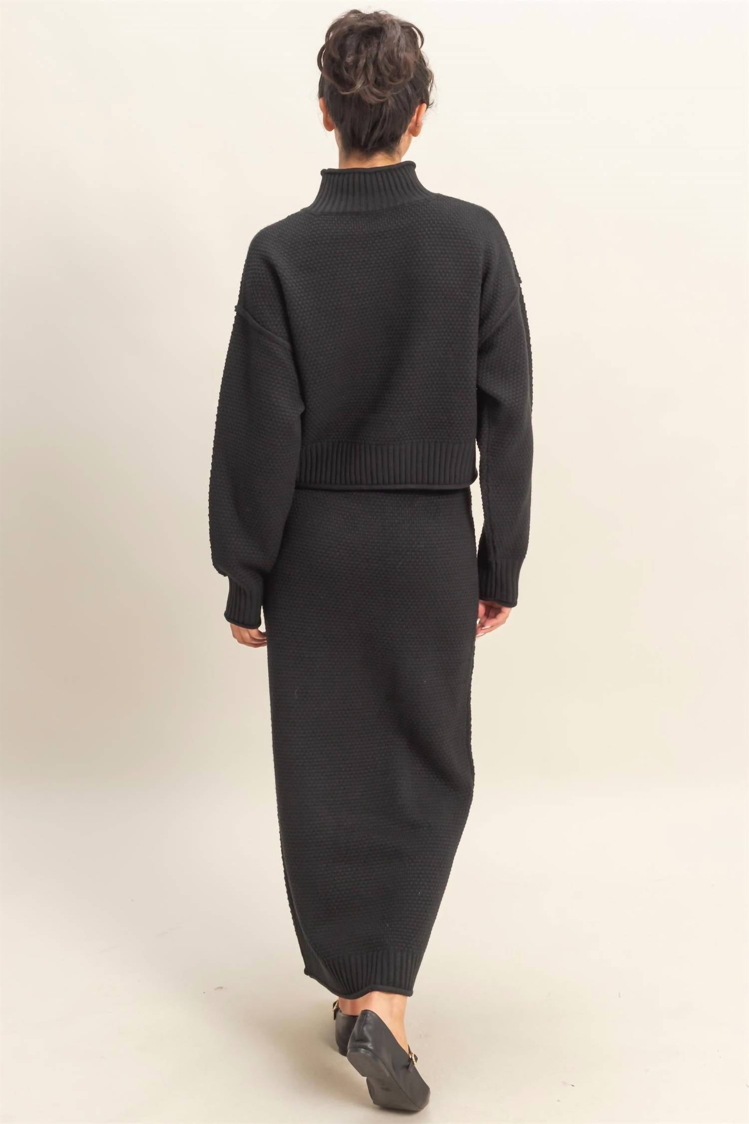 Hyfve - Textured High Neck Sweater & Skirt Set