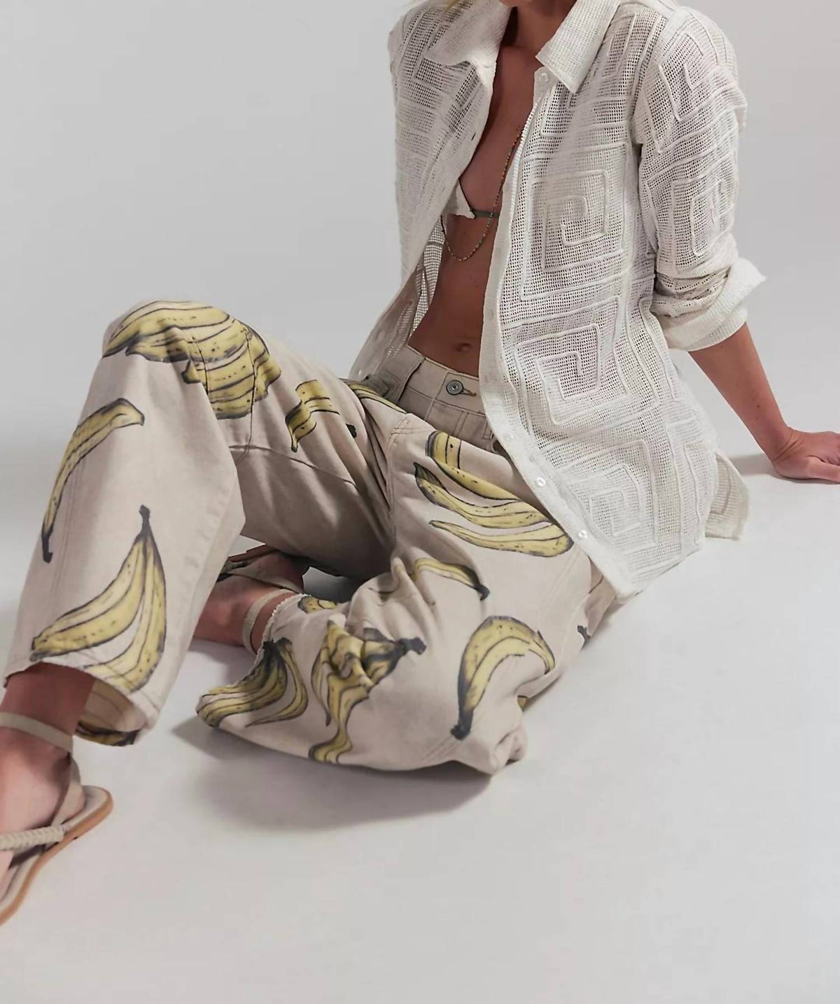 Free People - Good Luck Printed Barrel Jeans