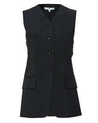 Tibi Recycled Tropical Wool Vest With Blousant Back in black - women's blouse - view 5