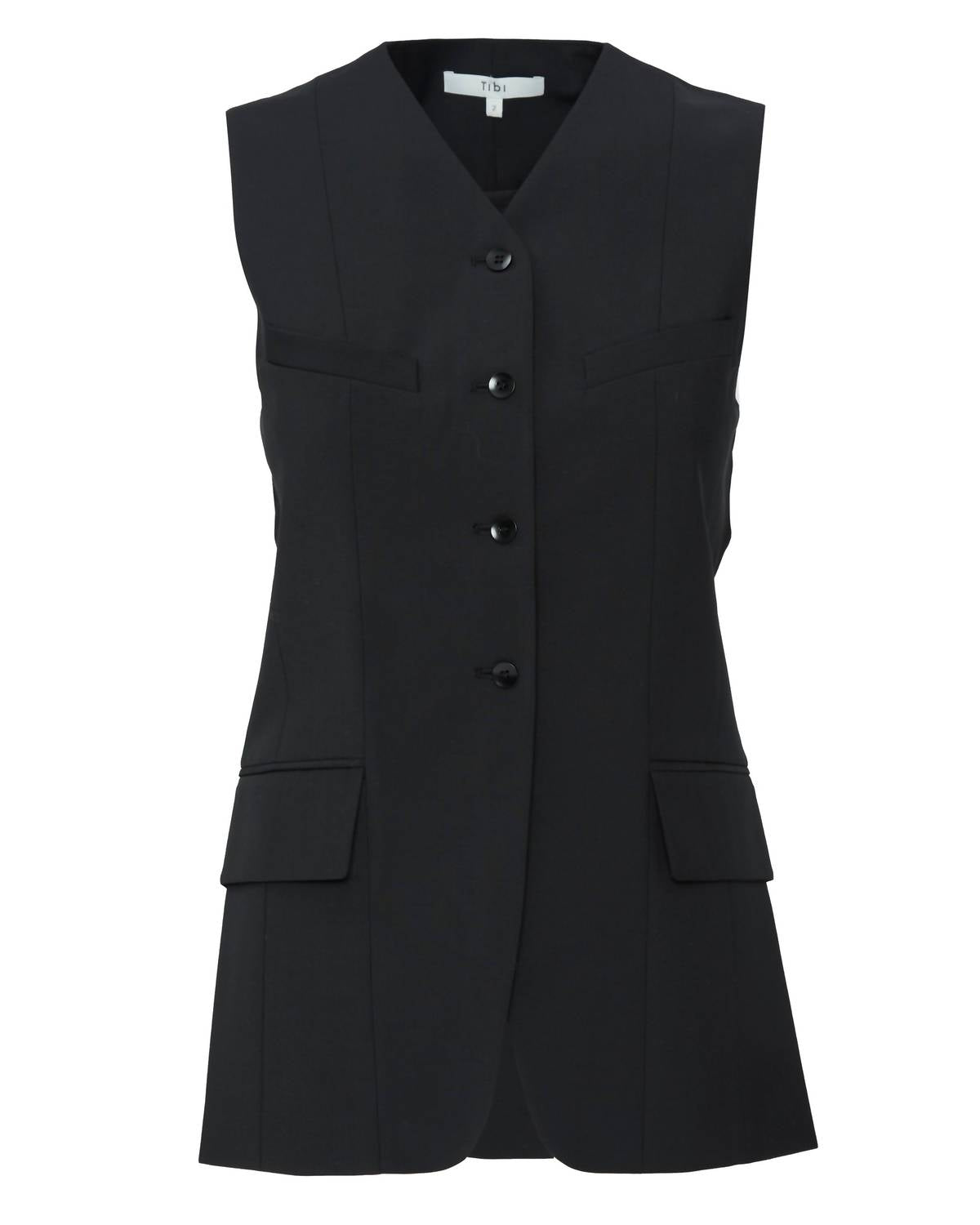 Tibi Recycled Tropical Wool Vest With Blousant Back in black - women's blouse - view 5