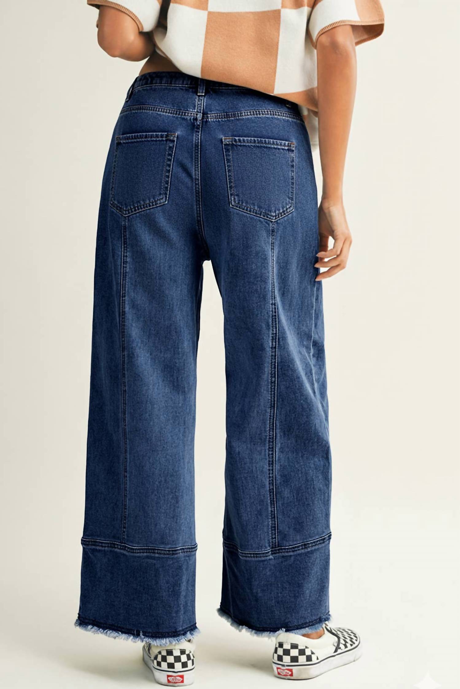 Little Daisy Closet - Coastal Wide Leg Raw Hem Drawstring Jeans