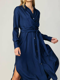 current air Tie Shirt Dress in navy - women's dress - detail view
