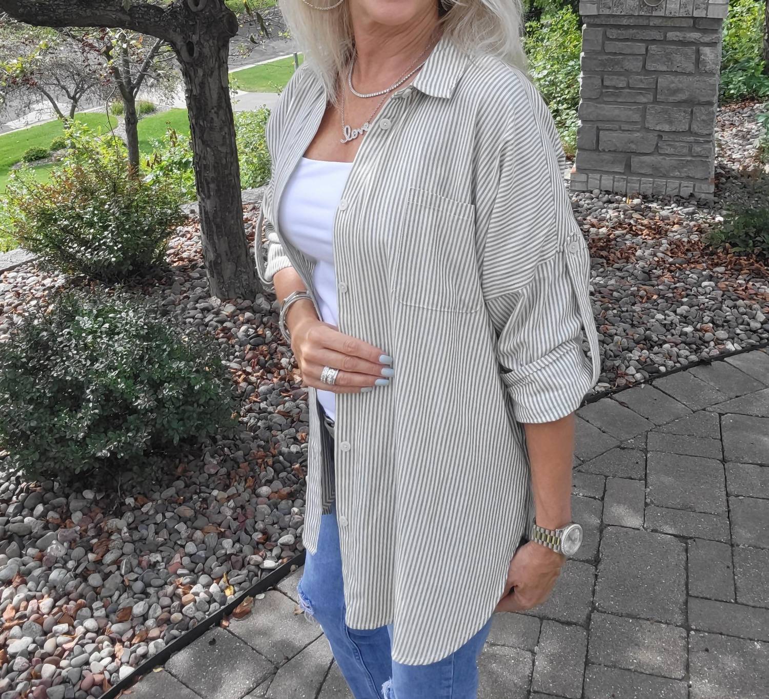 Dex - Long Sleeve Stripe Blouse