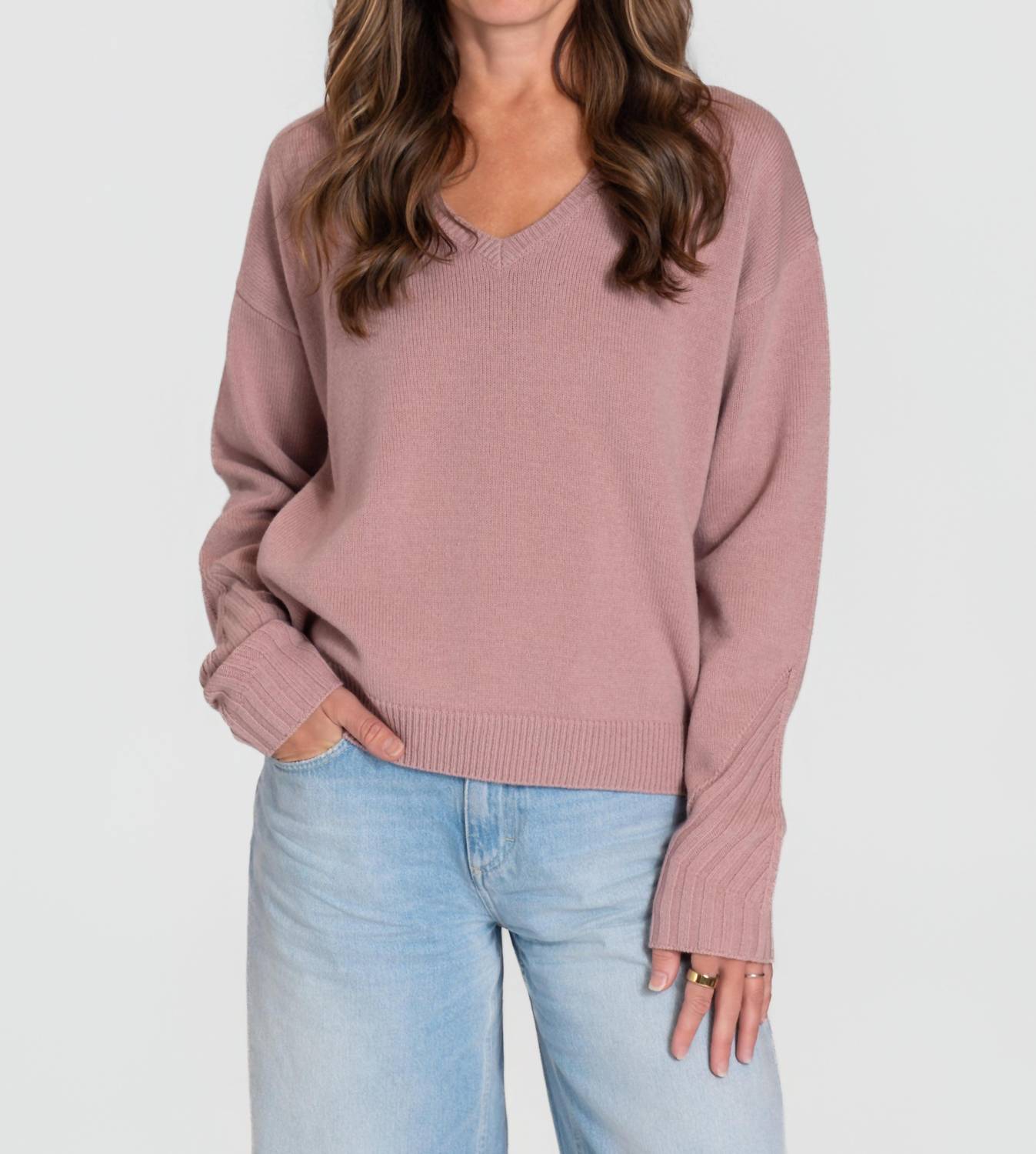 MAJESTIC FILATURES Long Sleeve V-neck Sweater in rosewood - women's sweater
