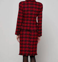 L'Agence Kaisley Tweed Blazer in red black houndstooth - women's jacket - detail view