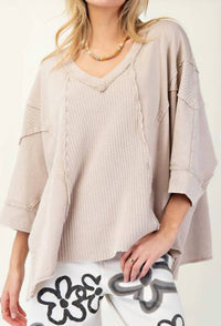 Easel Cozy Knit Top in beige - women's sweater