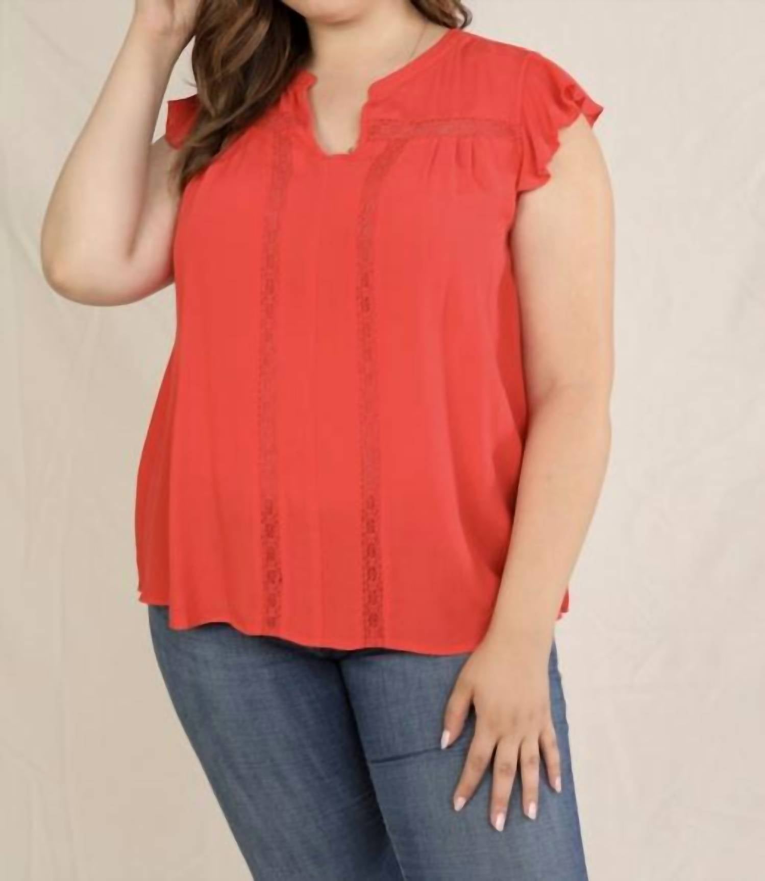 CURVY RUFFLE TOP CORAL