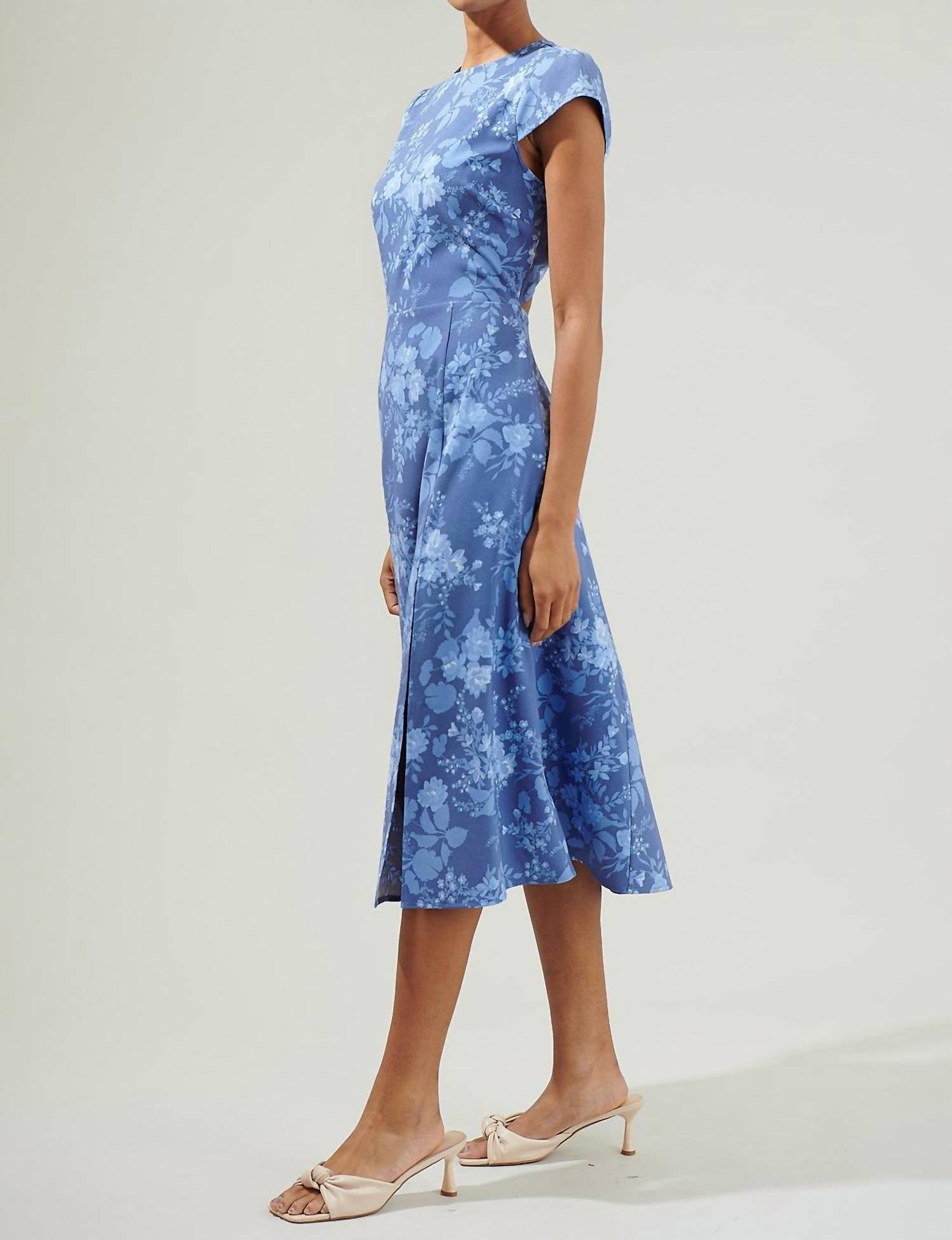 SUGARLIPS Borage Floral Everbloom Cutout Midi Dress in blue - women's dress - detail view