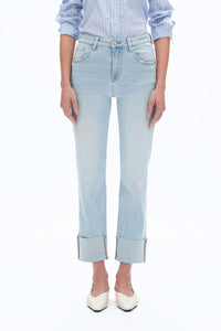 Bayeas - High Rise Straight Leg Jeans With Rolled Hem