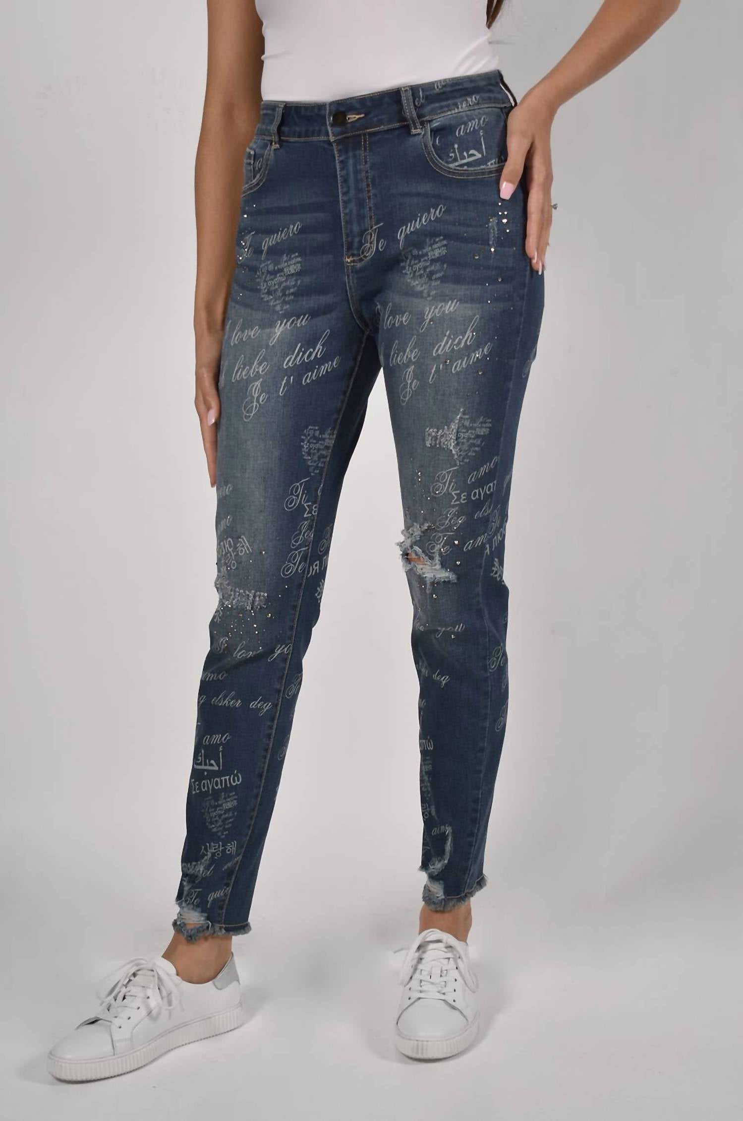 Frank Lyman - Gina Embellished And Distressed Jeans