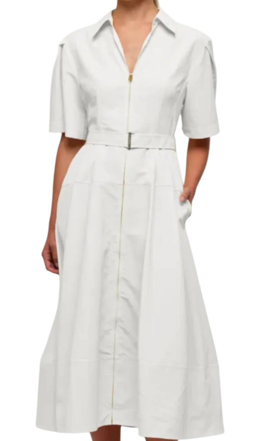 SIMKHAI Meredith Cotton Midi Dress in white - women's dress - detail view