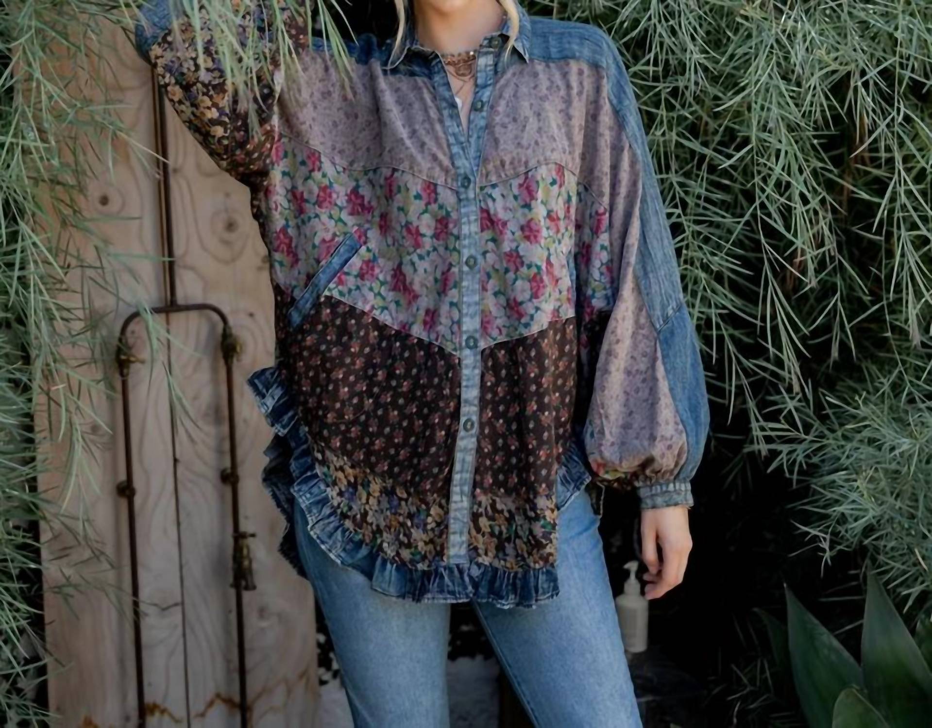 Young Threads - Mixed Floral Prints Patchwork Blouse