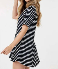 Shop Basic - Short Sleeve Round Neck Stripe Tunic Top