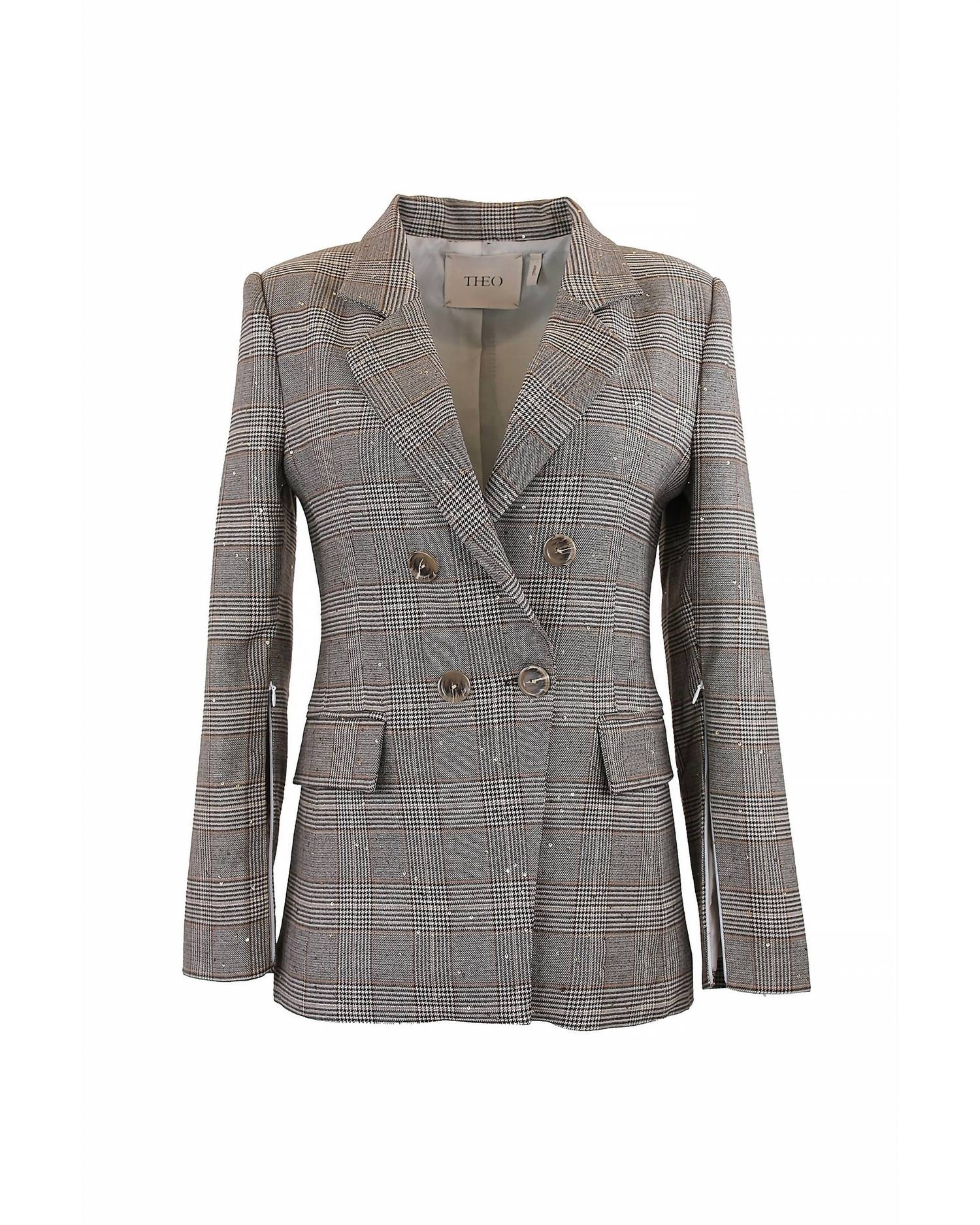 Theo The Label - Women's Eudora Split Sleeve Sequined Prince Of Wales Jacket